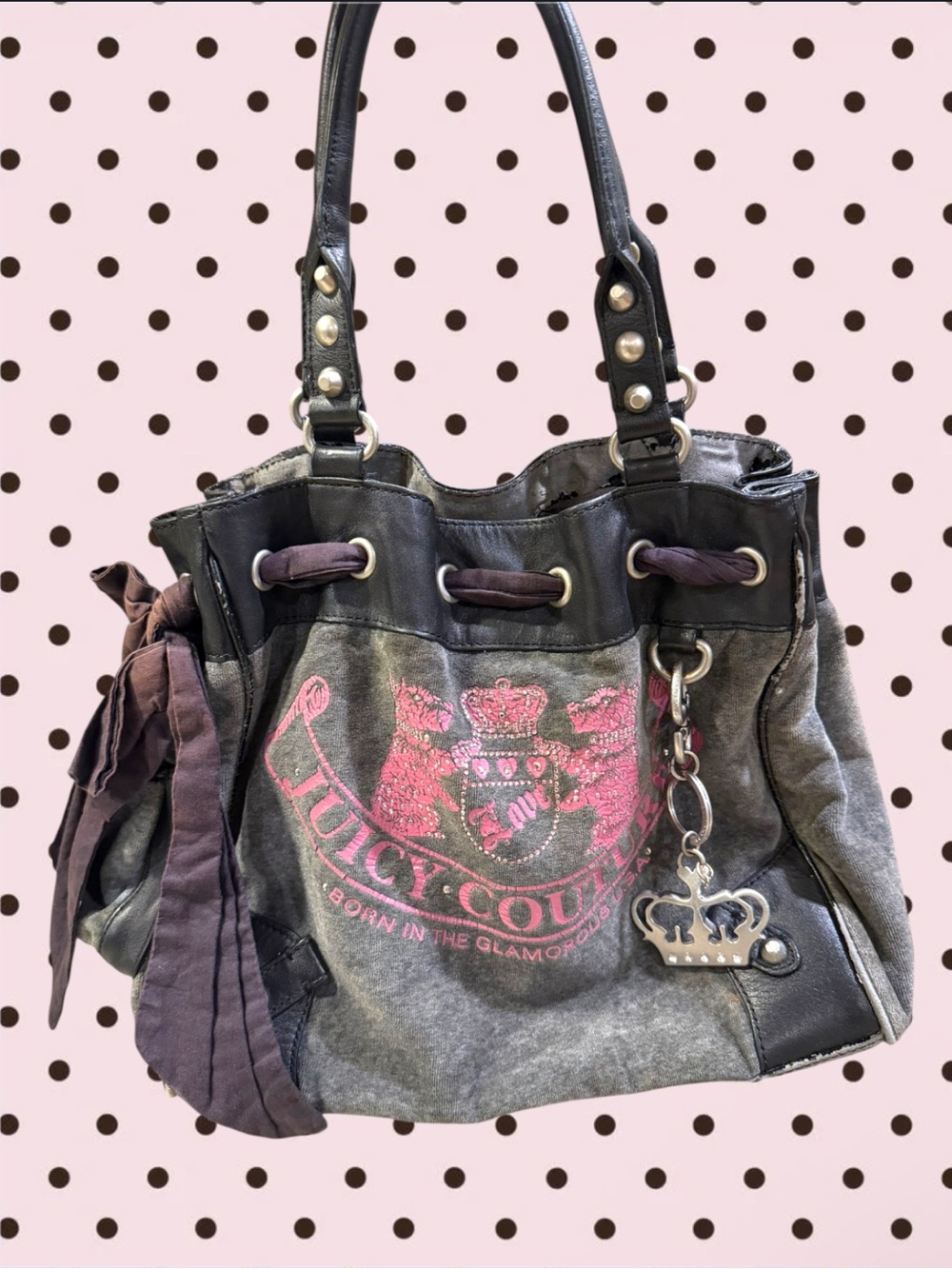 Rare 2012 Juicy Couture Gray & Pink Daydreamer with Crown Charm